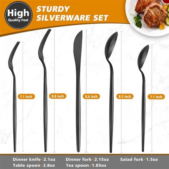 Matte Black Silverware Set, 20-Piece Stainless Steel Flatware Cutlery Set - Picture 2 of 7